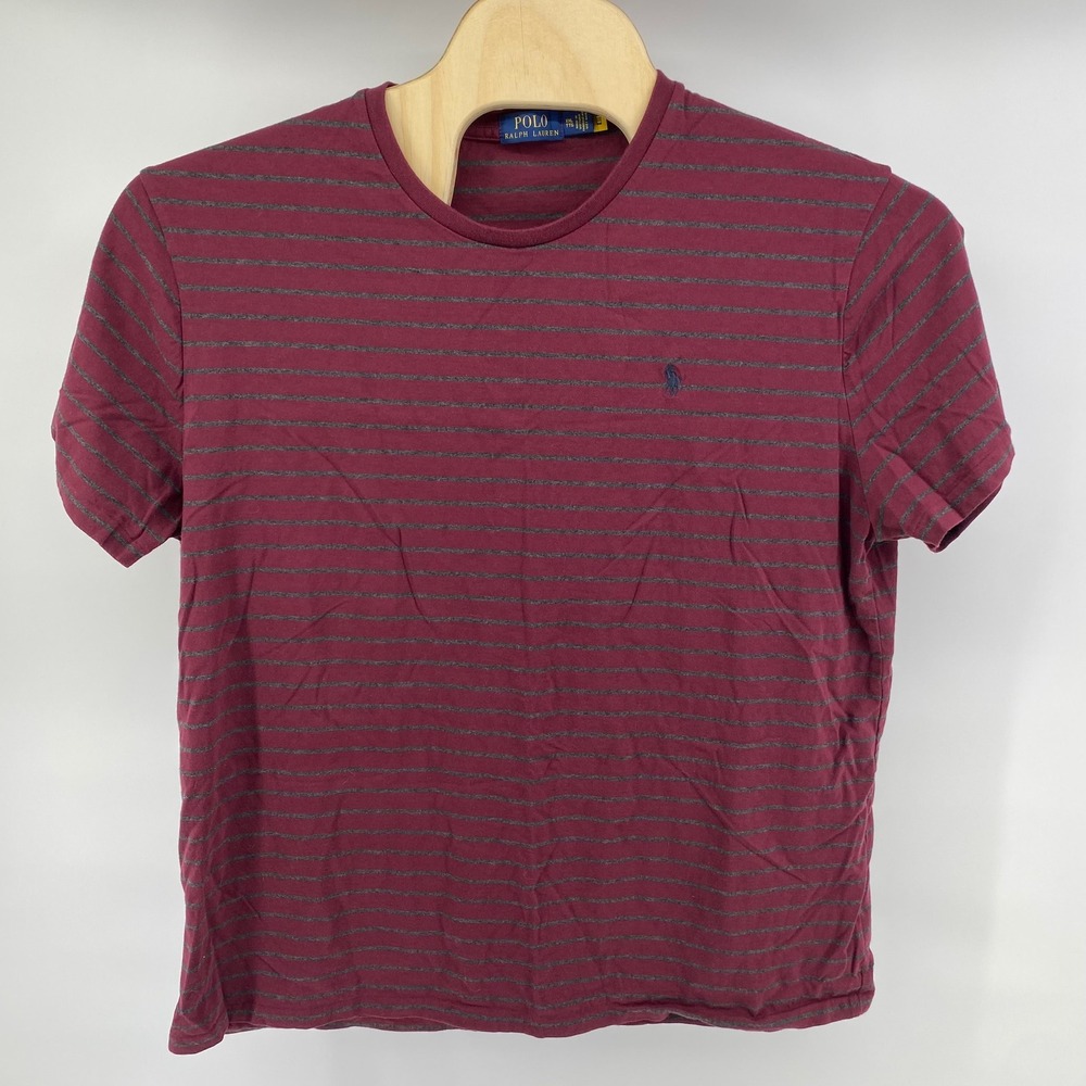 Polo Ralph Lauren Mens XXL Striped T-Shirt Burgundy Grey Short Sleeve Pony Logo